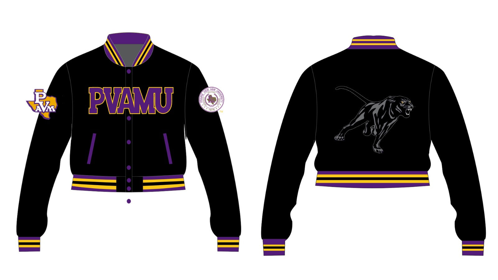 PVAMU YK1K SATIN VARSITY JACKET PRE-ORDER BLACK CROPPED