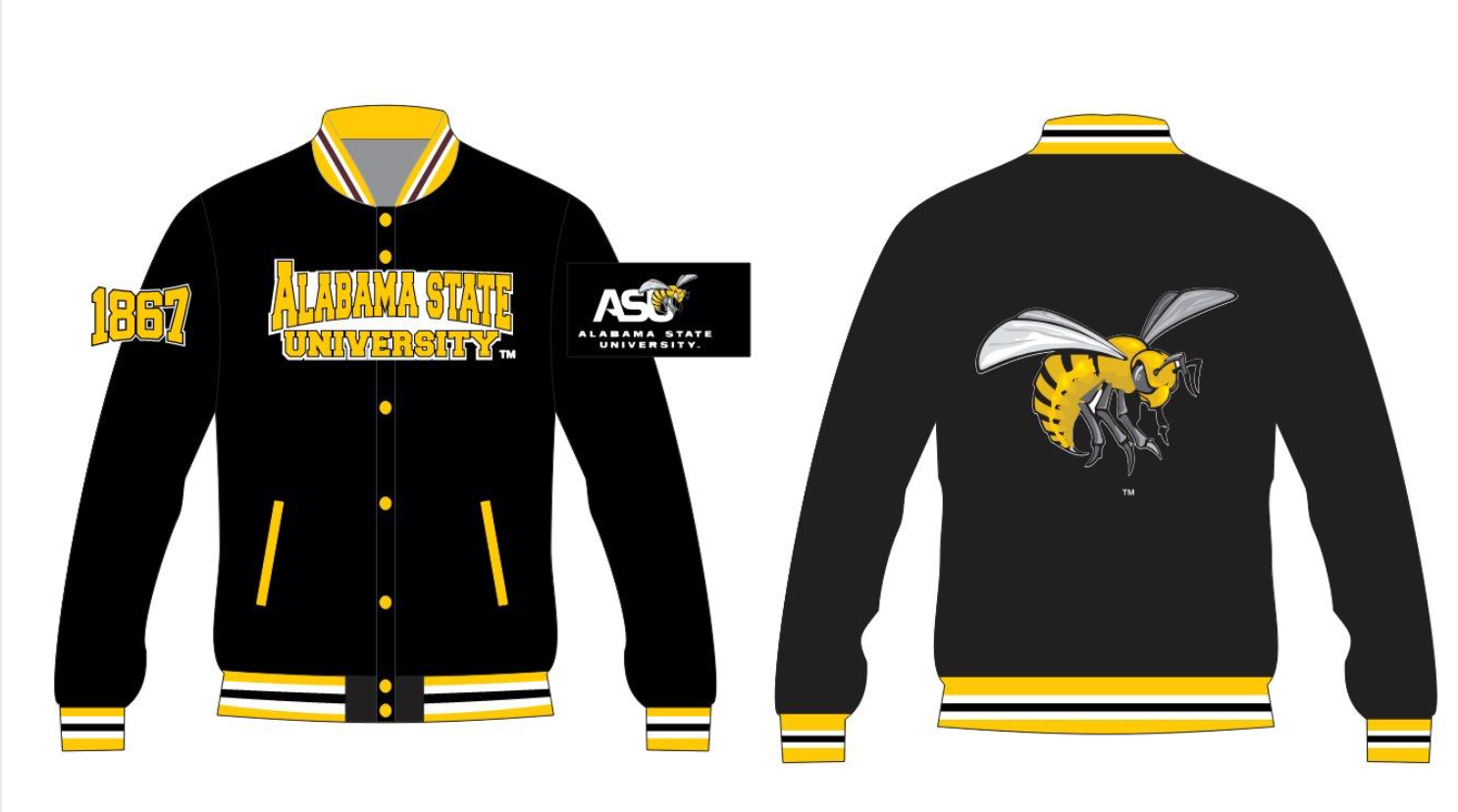 ALABAMA STATE  YK1K SATIN VARSITY JACKET  BLACK PRE-ORDER