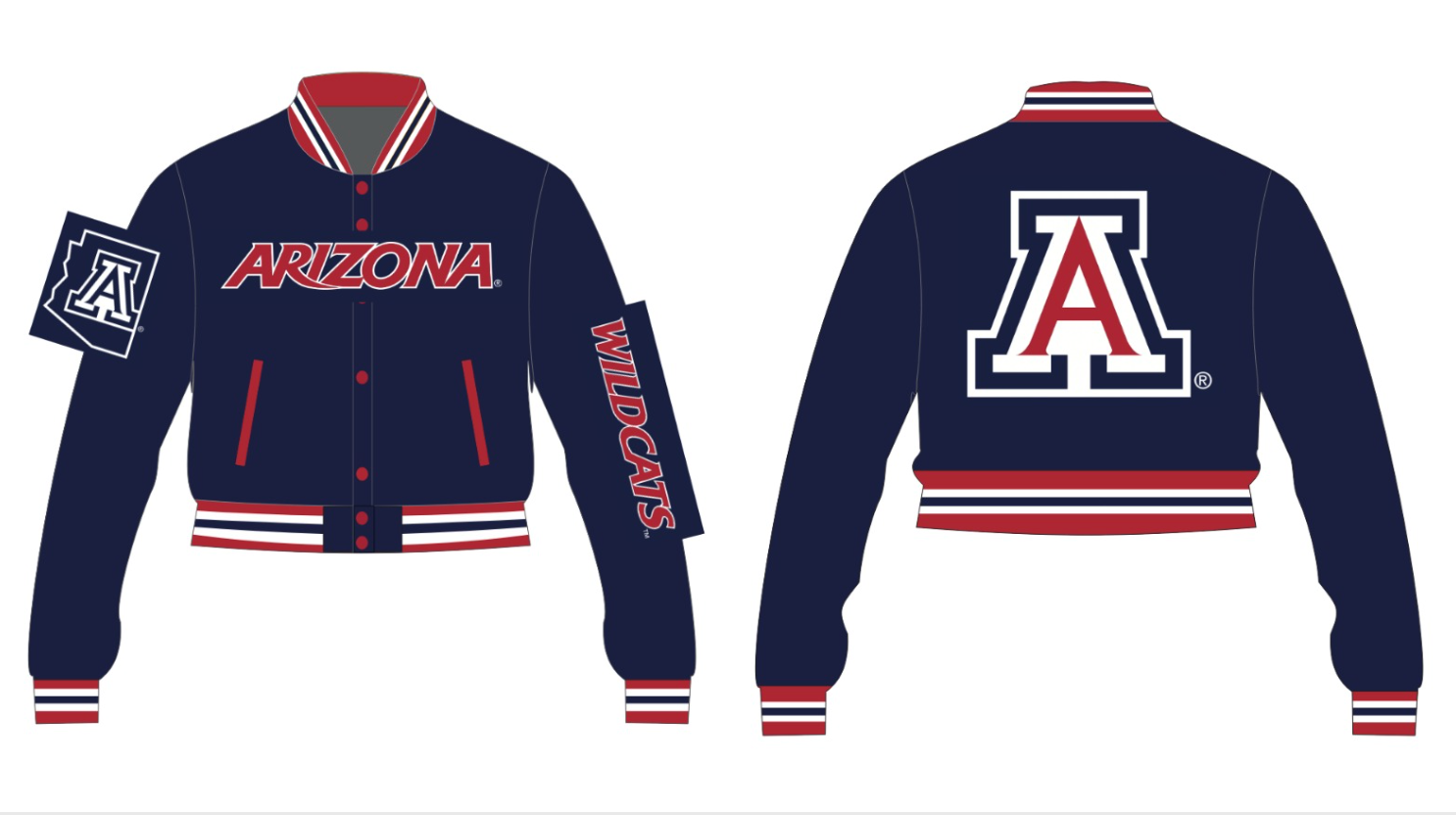 UNIVERSITY OF ARIZONA  YK1K SATIN VARSITY JACKET CROPPED PRE-ORDER