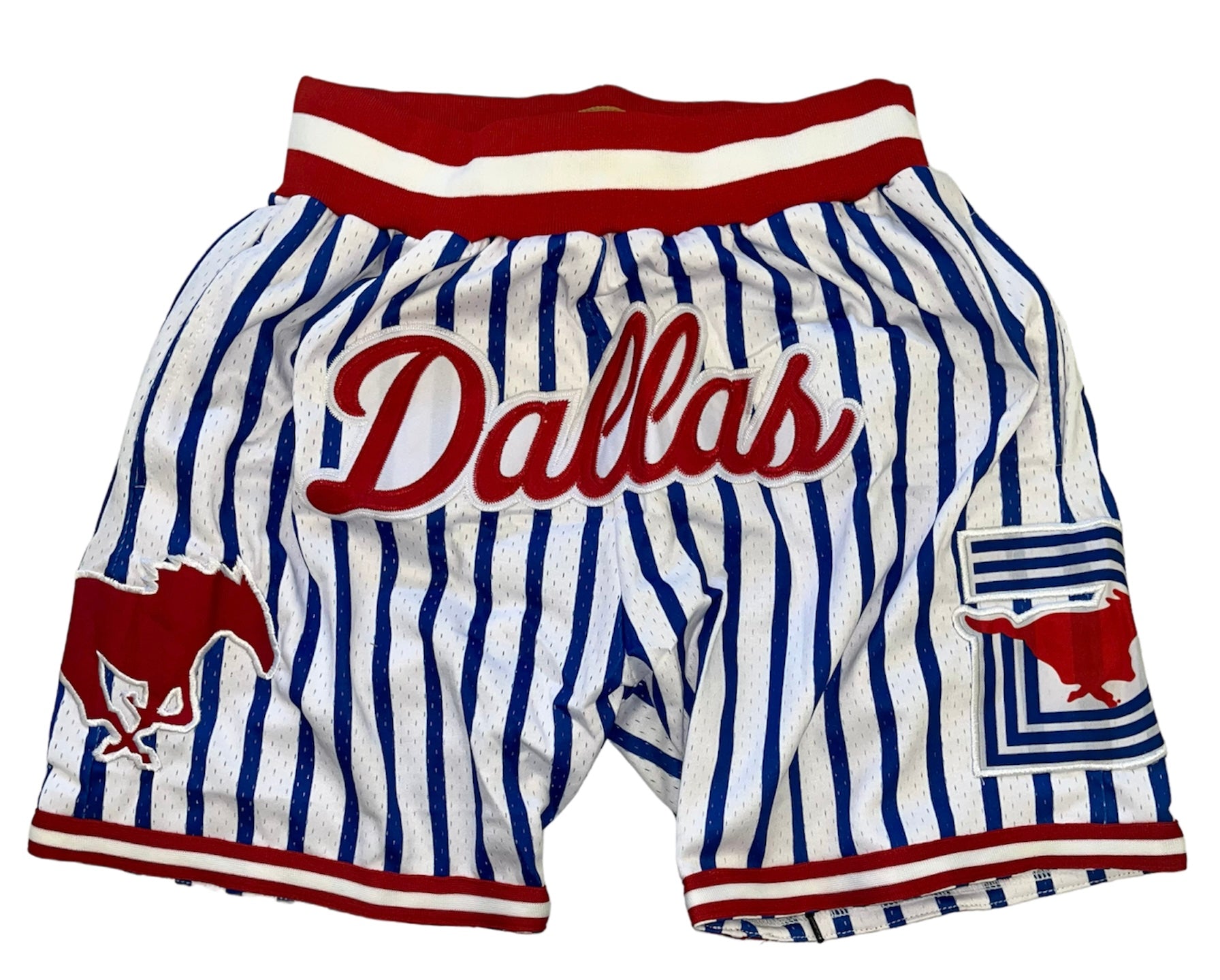 SMU Basketball Shorts White Blue Pinstripes
