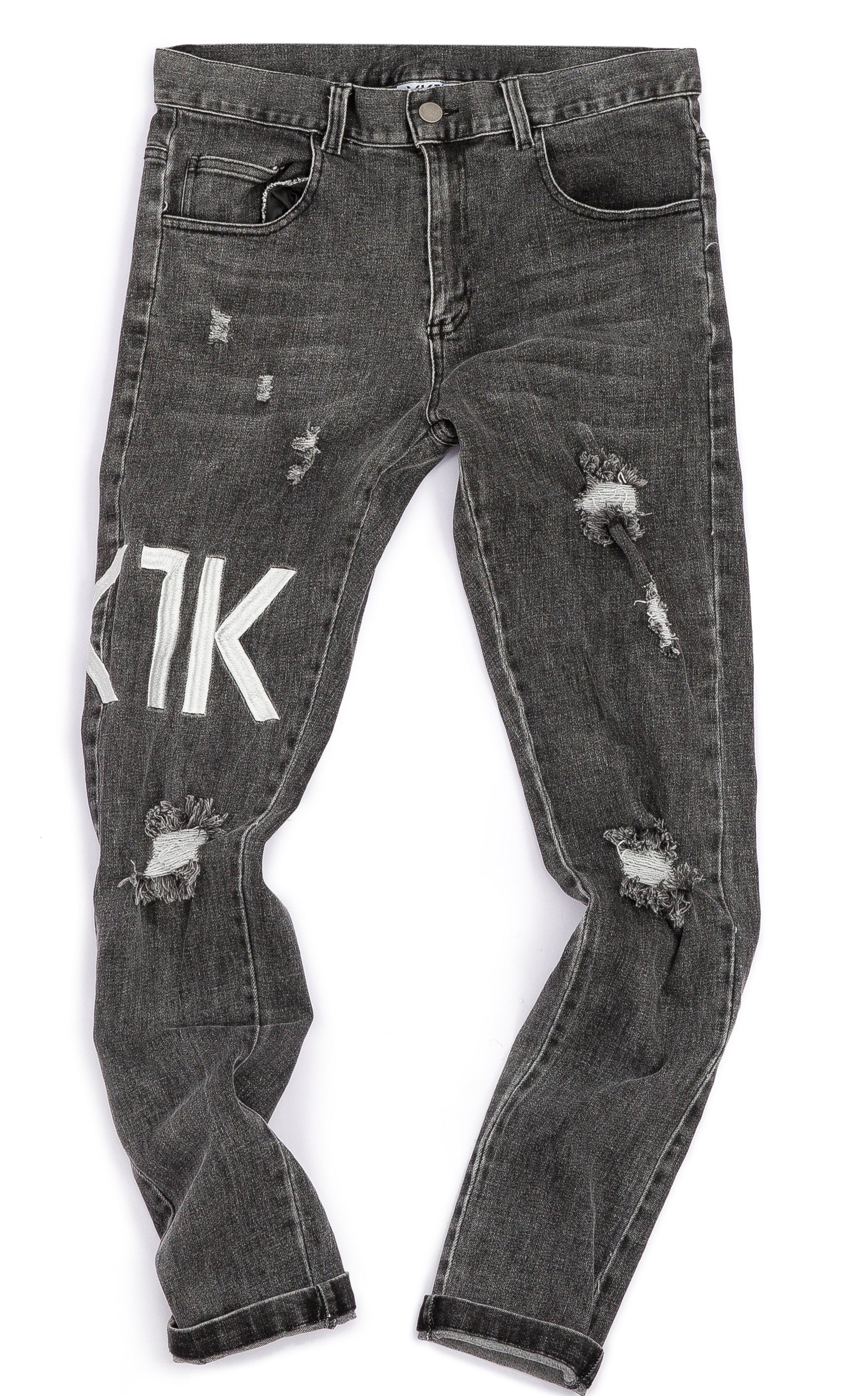 YK1K LETTER JEANS -  CHARCOAL BLACK