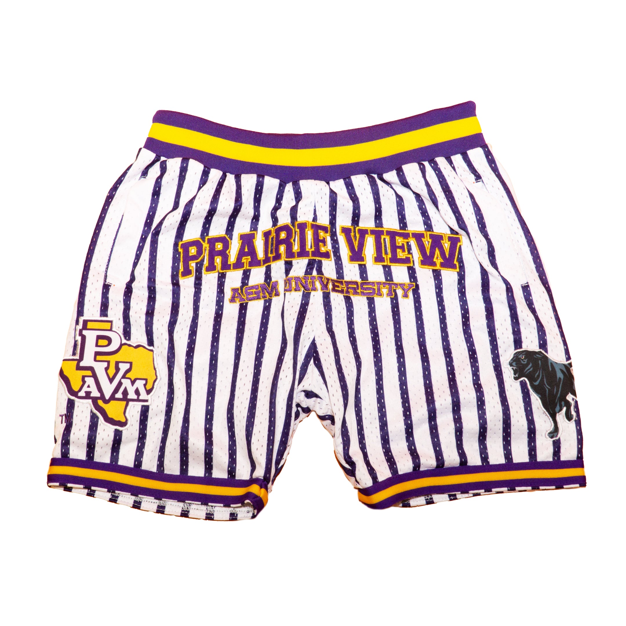 PVAMU BASKETBALL SHORTS WHITE PURPLE PINSTRIPES