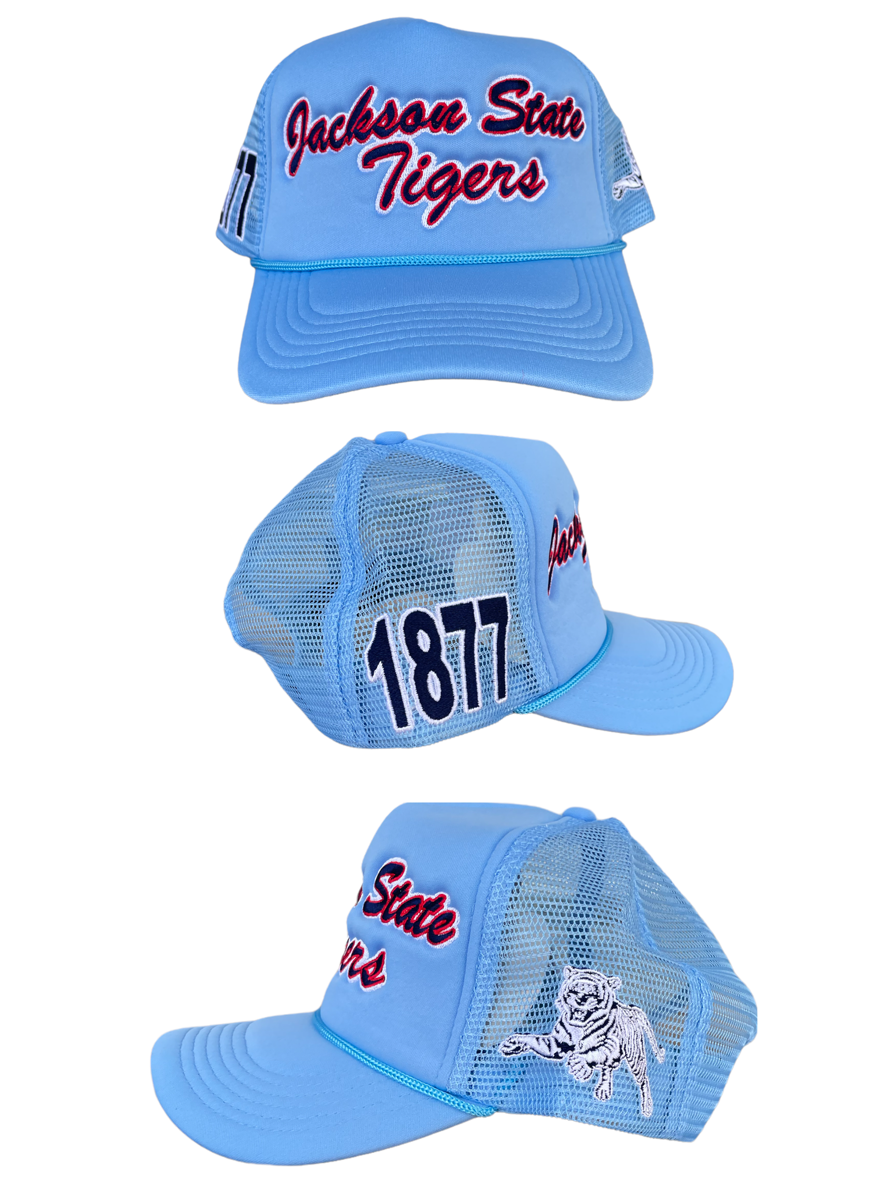 JACKSON STATE UNIVERSITY TRUCKER HATS NEW SCRIPT BABY BLUE