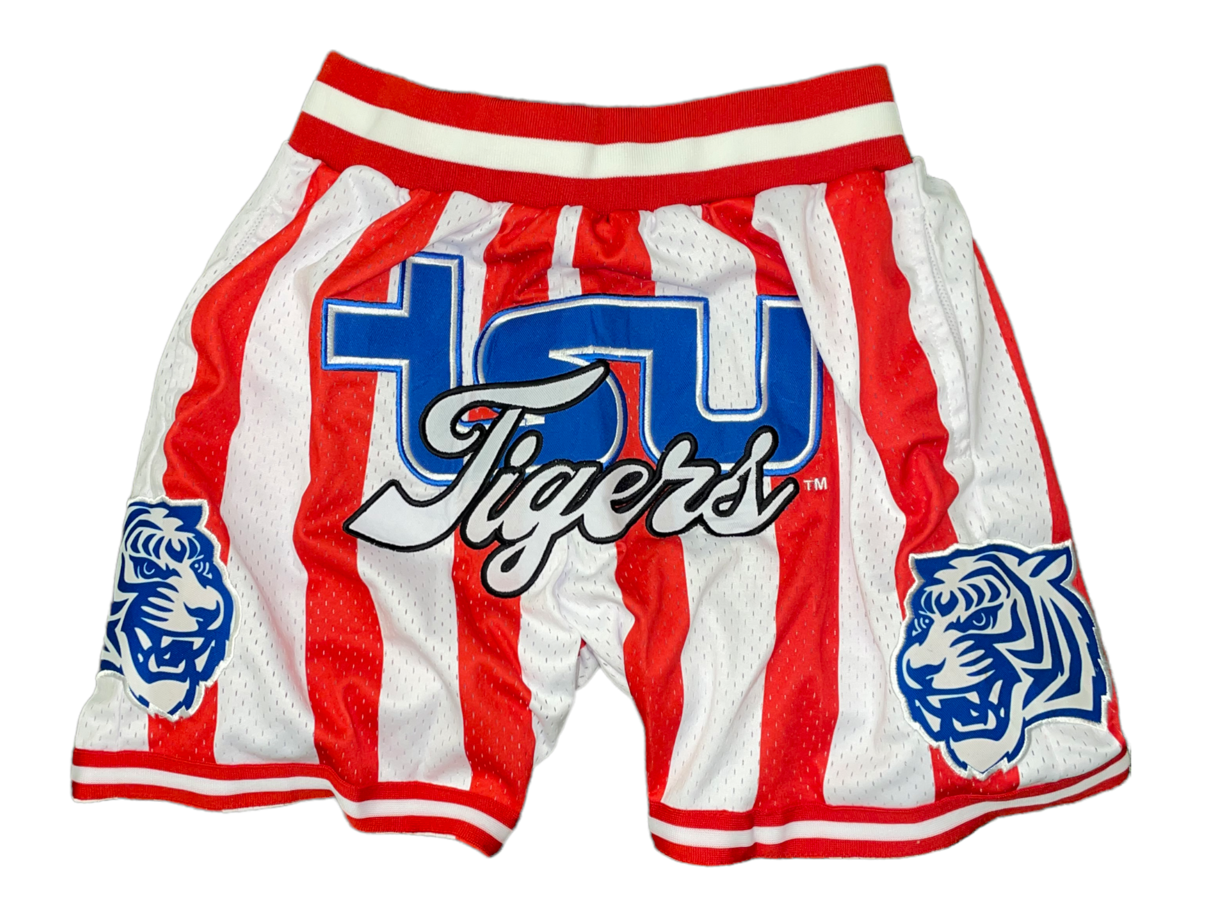 TSU TIGER BASKETBALL SHORTS WHITE RED PINSTRIPES