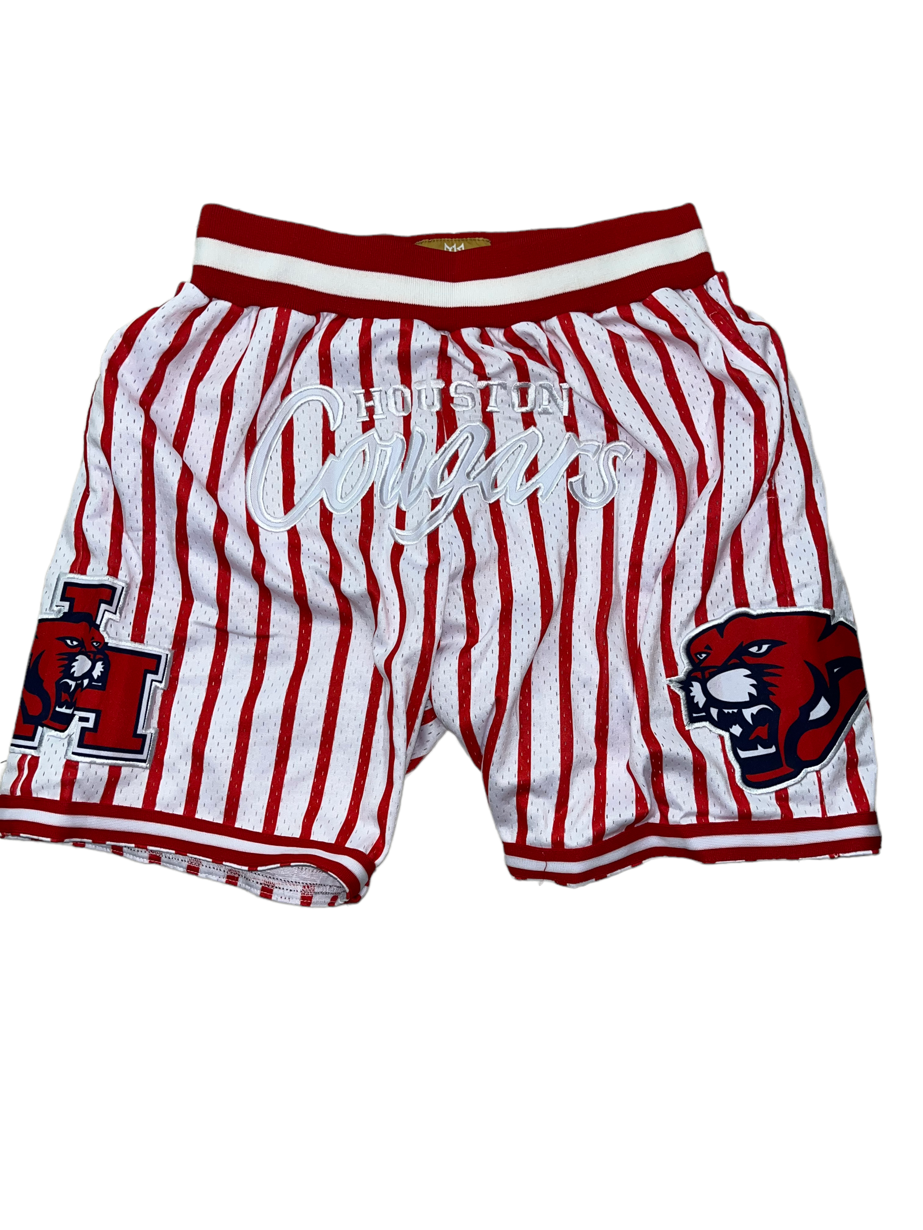 UNIVERSITY OF HOUSTON BASKETBALL SHORTS WHITE/RED PINSTRIPES