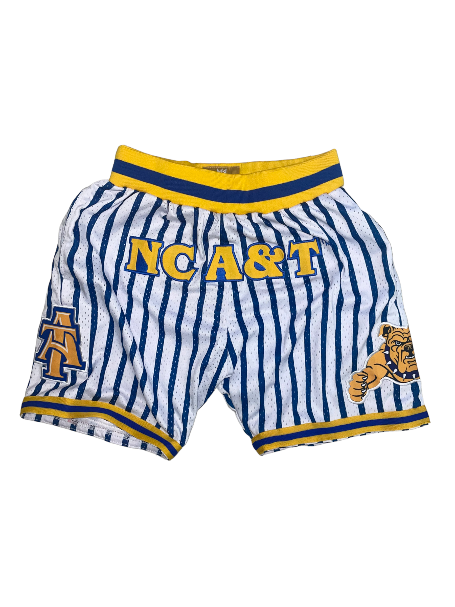 NCAT BASKETBALL SHORTS white Aggie blue pinstripes