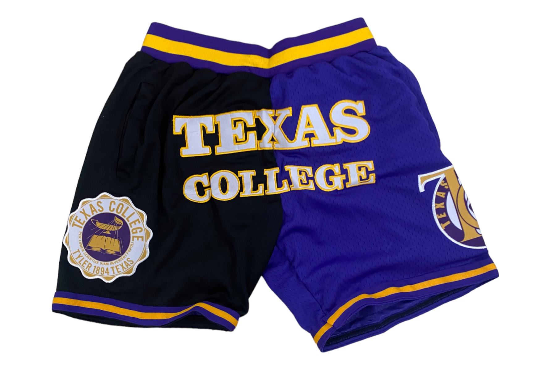 TEXAS  COLLEGE basketball Shorts Half black Half purple