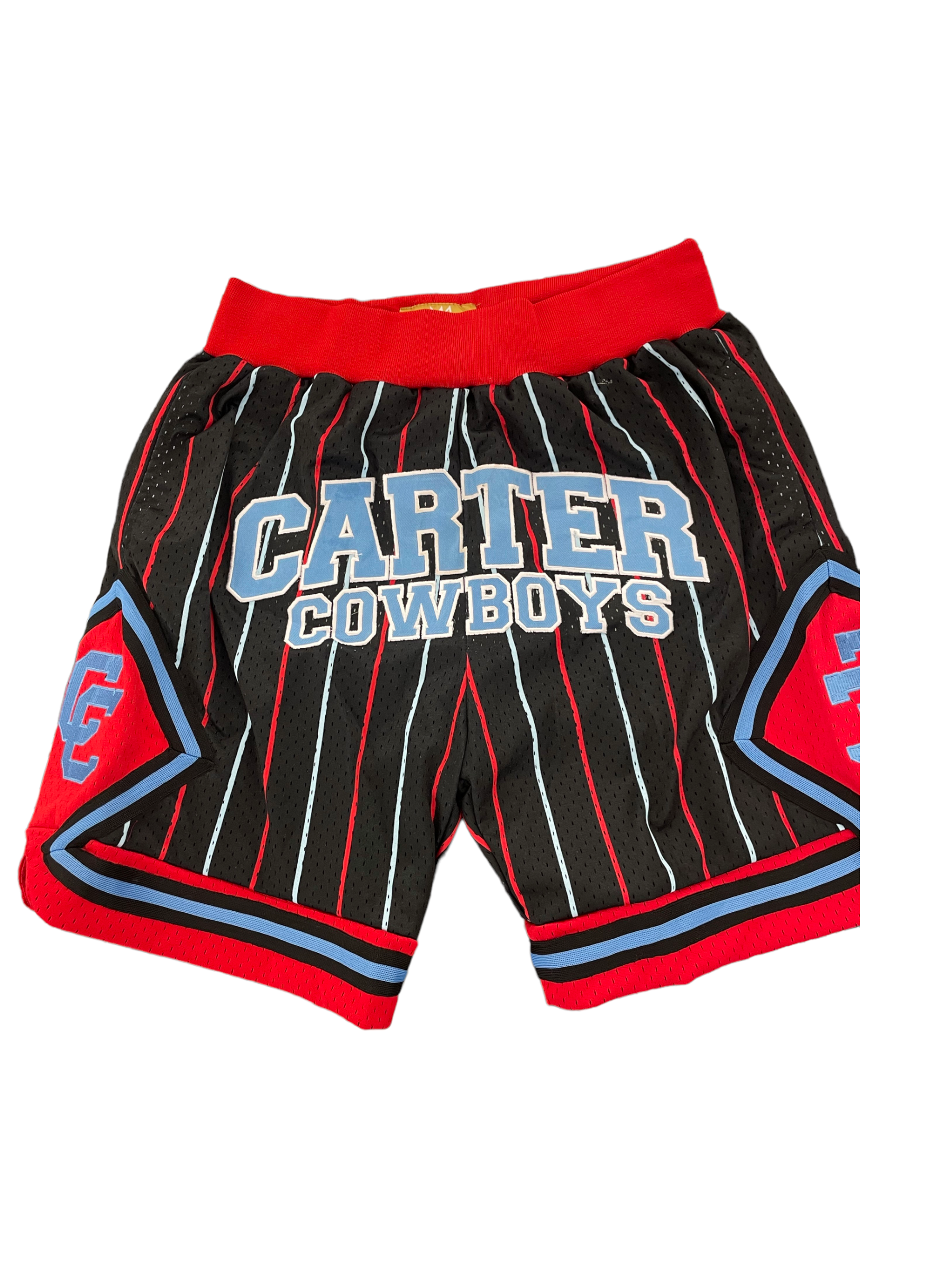Dallas Carter Basketball Shorts BLACK / RED/COLUMBIA BLUE PINSTRIPES  2.0