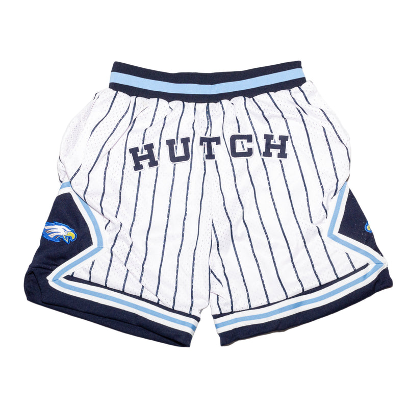 HUTCH 2.0 BASKETBALL SHORTS WHITE NAVY BLUE PINSTRIPES